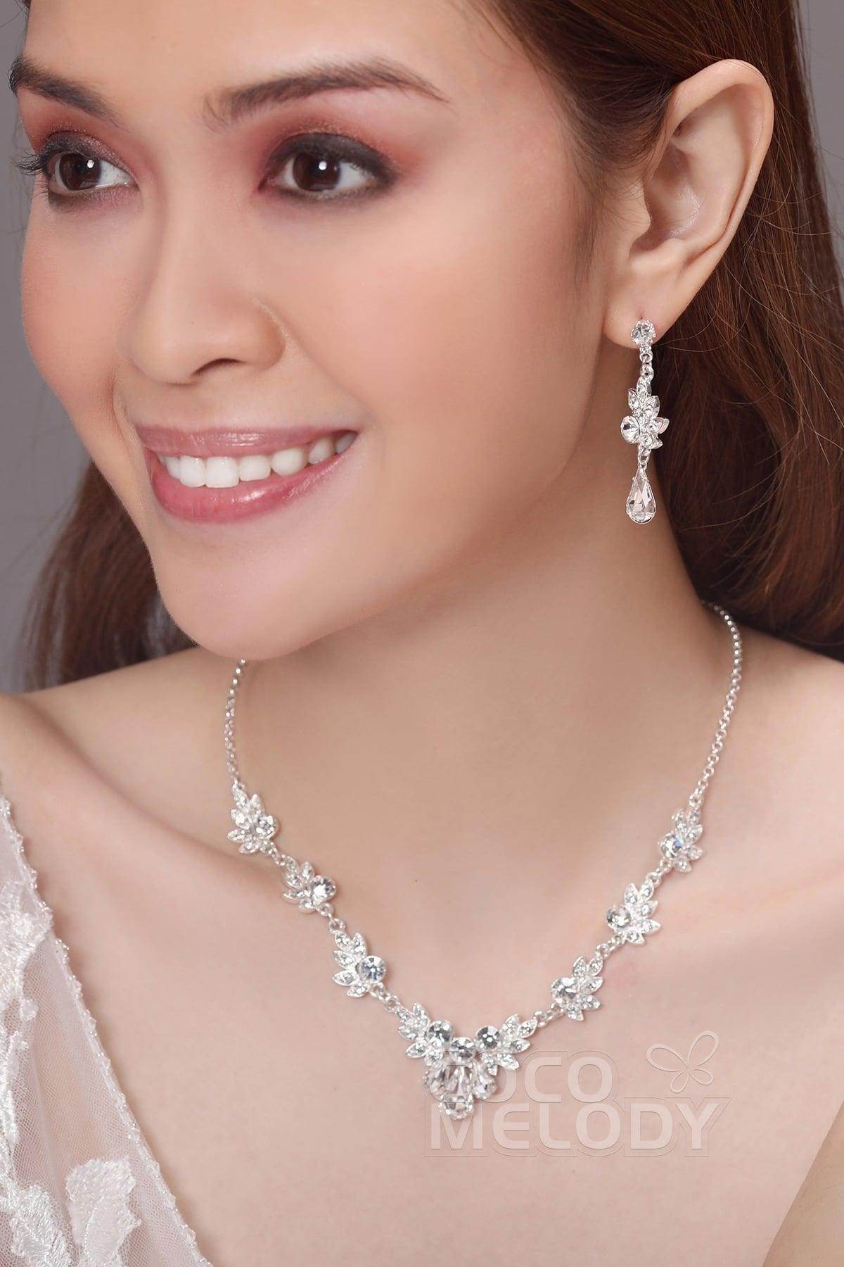 Zircon Wedding Necklace and Earrings Jewelry JS17010 - COCOMELODY